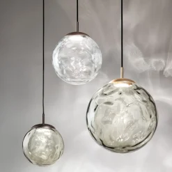 Lampada a sospensione Riflessi media in vetro fumé e finitura brunita