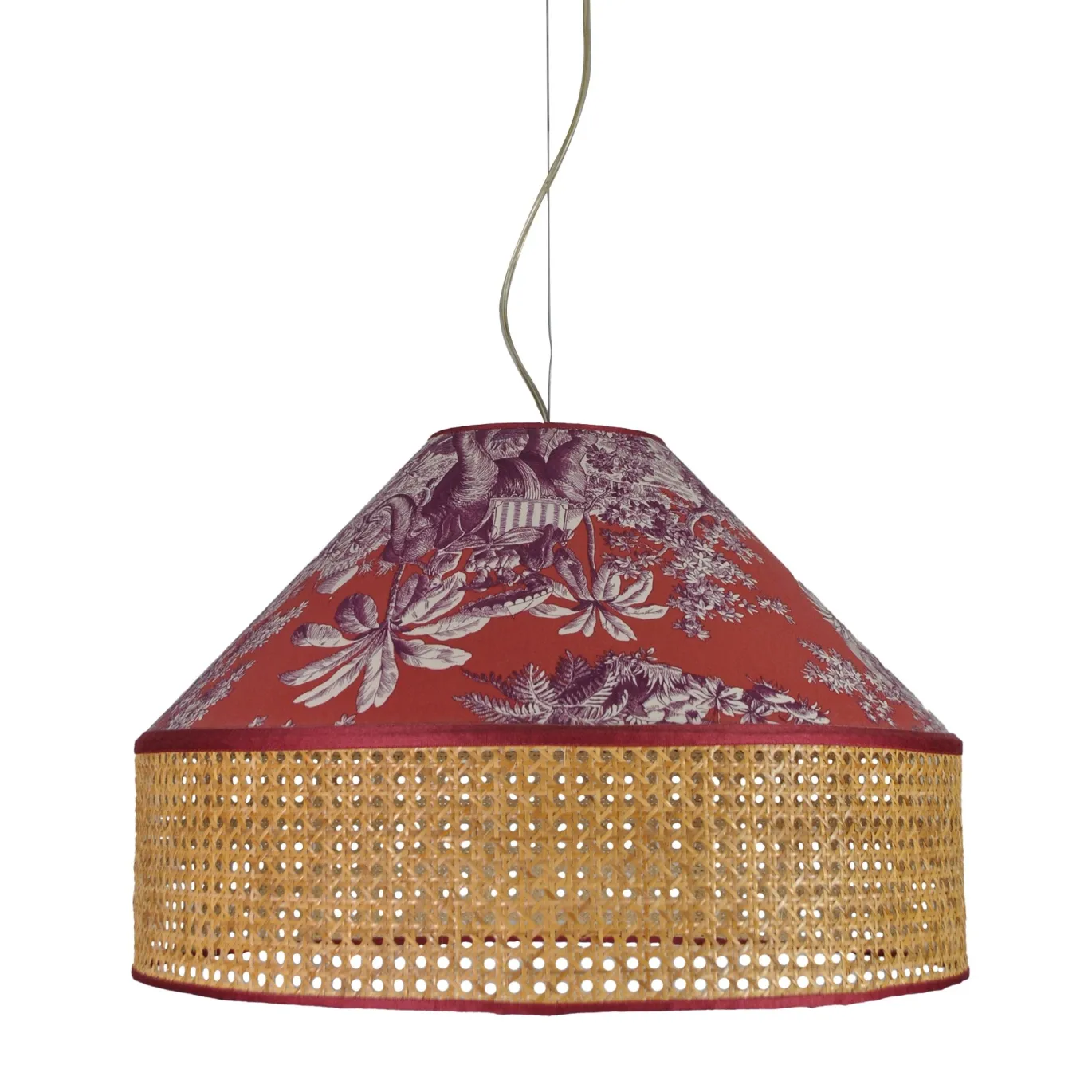 Lampada a sospensione Safari Red con paglia di Vienna