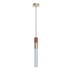 Lampada a sospensione Sbàrlusc Mini in vetro rosso e ottone champagne di Isacco Brioschi