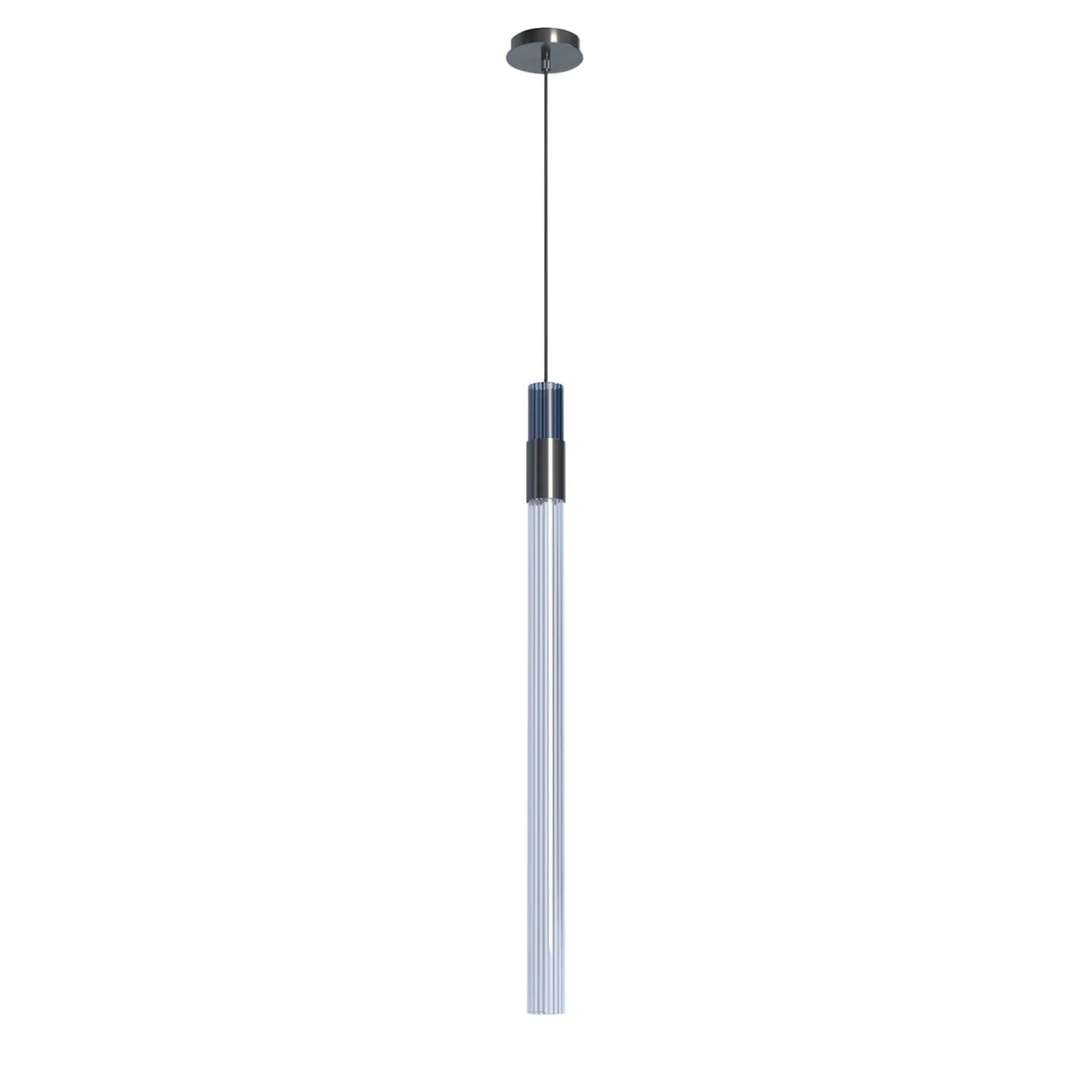 Lampada a sospensione Sbàrlusc in vetro indigo fumé e ottone Gunmetal di Isacco Brioschi