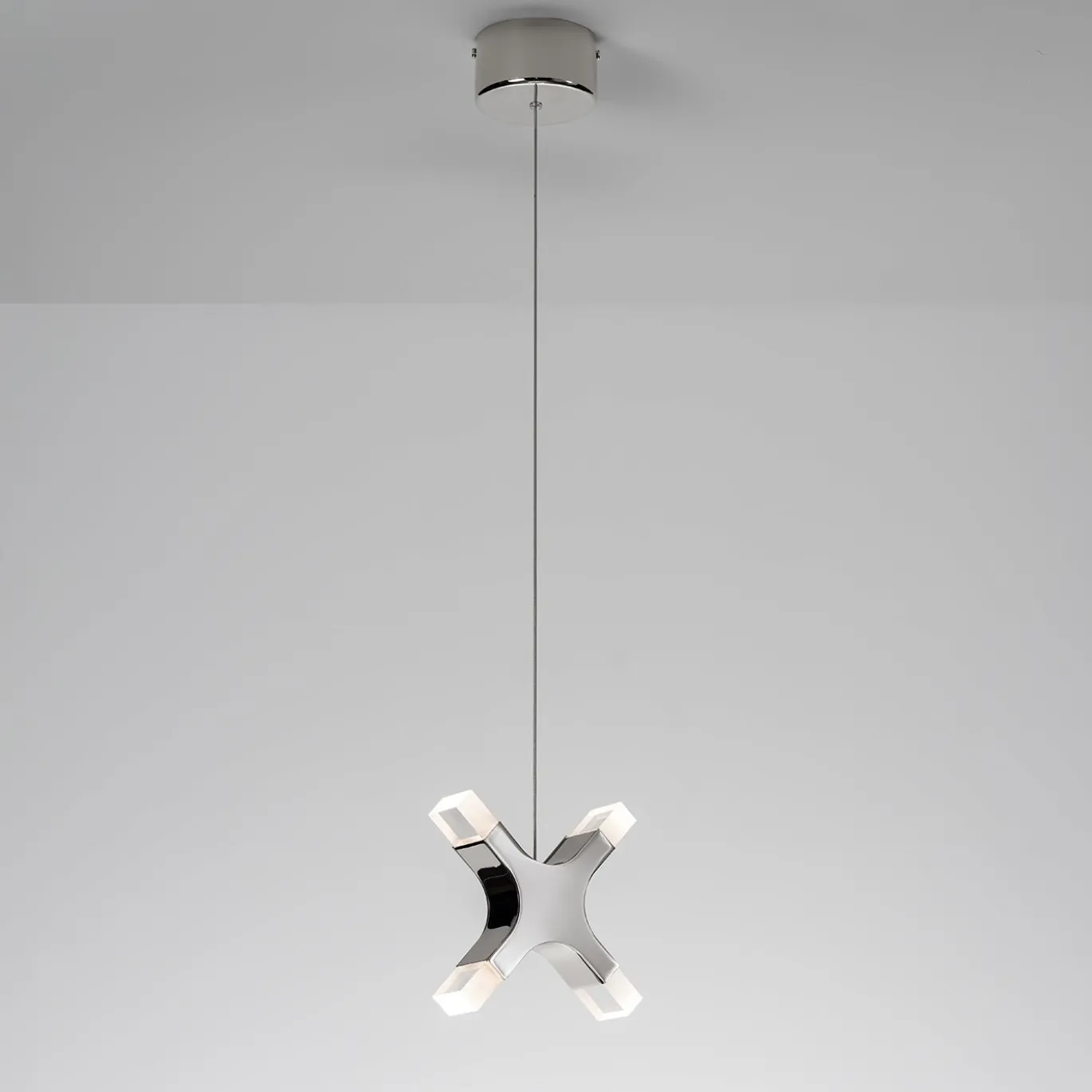 Lampada a sospensione singola Galaxy in nichel bianco