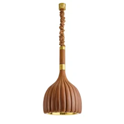 Lampada a sospensione smerlata in ceramica marrone