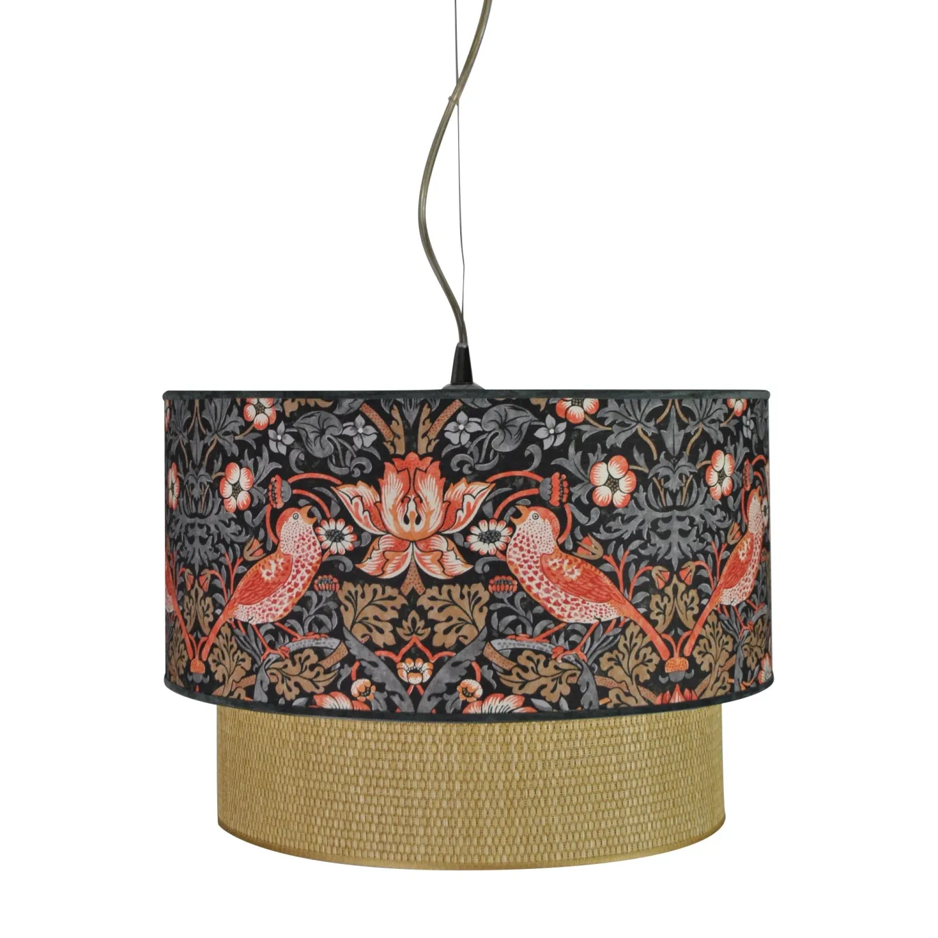 Lampada a sospensione Strawberry Thief con paglia rattan