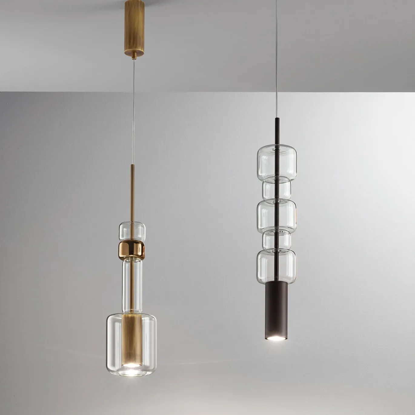 Lampada a sospensione UNO+ in vetro borosilicato effetto bronzo #1