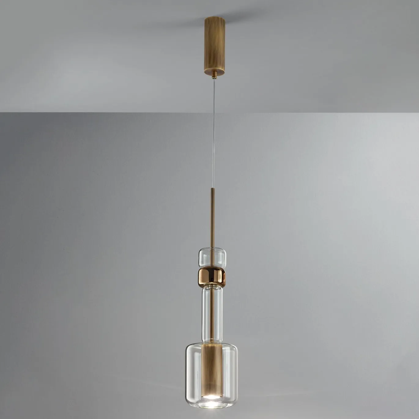 Lampada a sospensione UNO+ in vetro borosilicato effetto bronzo #1