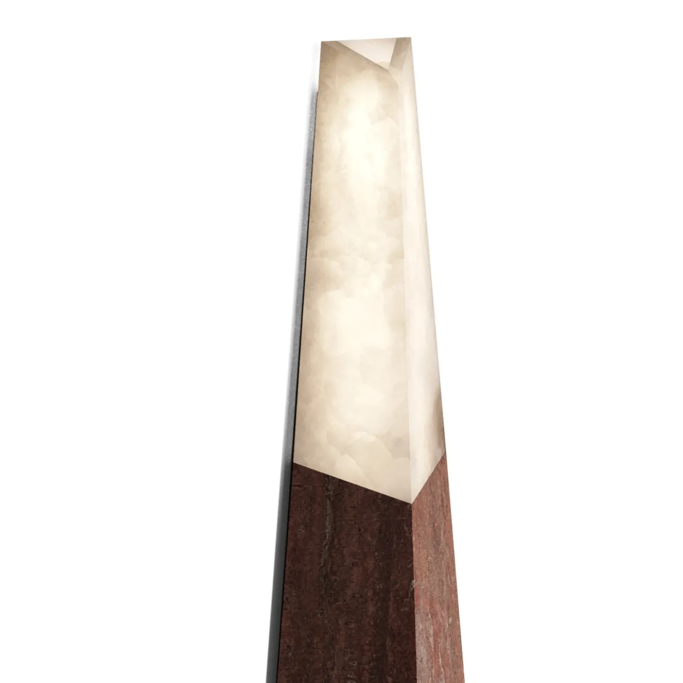 Lampada da parete a forma di obelisco in travertino rosso e alabastro