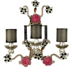 277 Lampada da parete a 6 luci con motivo floreale nero e fucsia