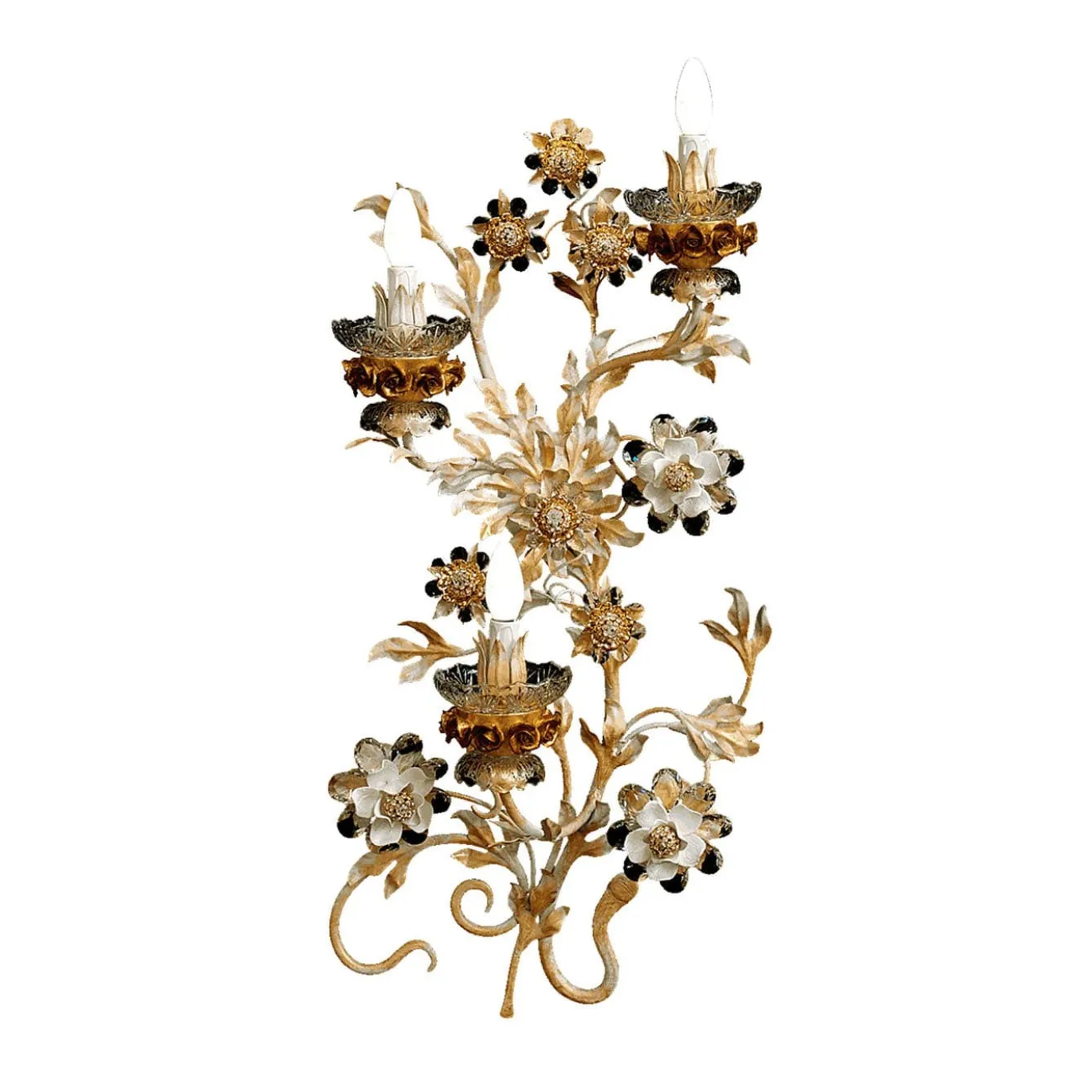 299 Lampada da parete a 3 luci in stile floreale beige e oro