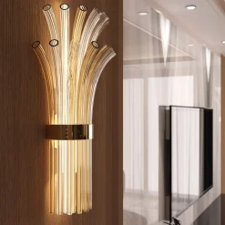 Lampada da parete a 2 luci in vetro di Murano color fumè e cristallo trasparente