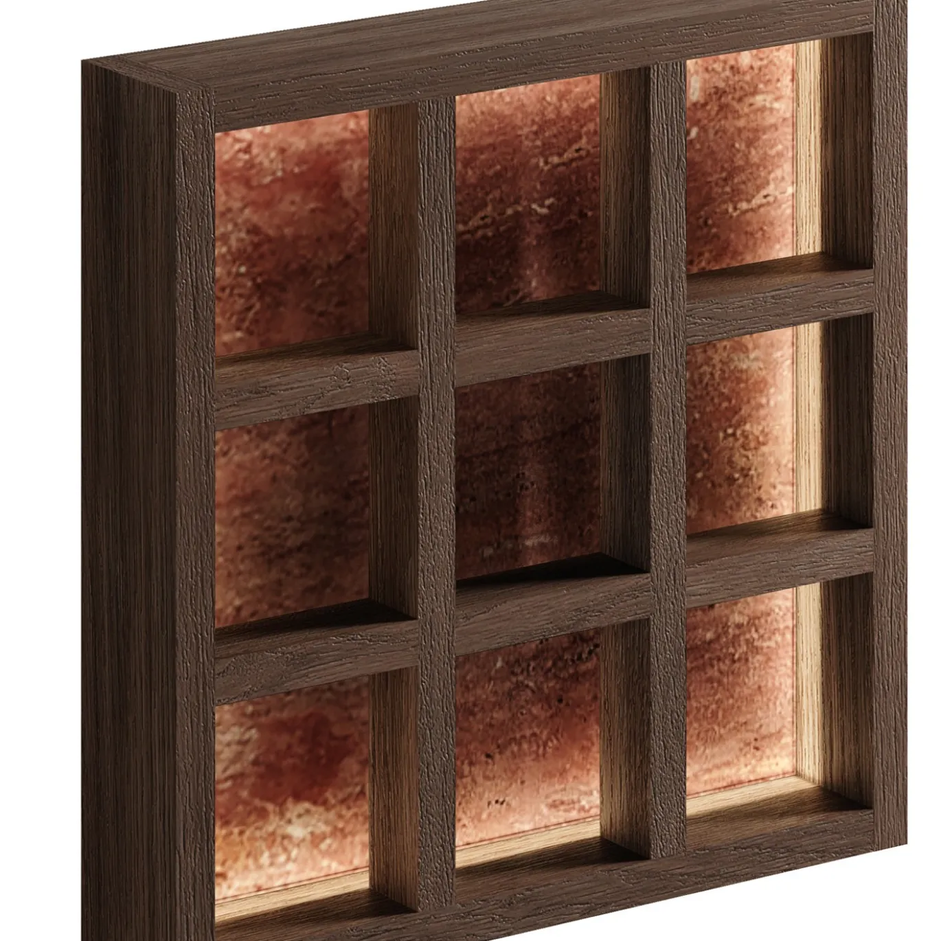 Lampada da parete Grille in rovere wengé e travertino rosso
