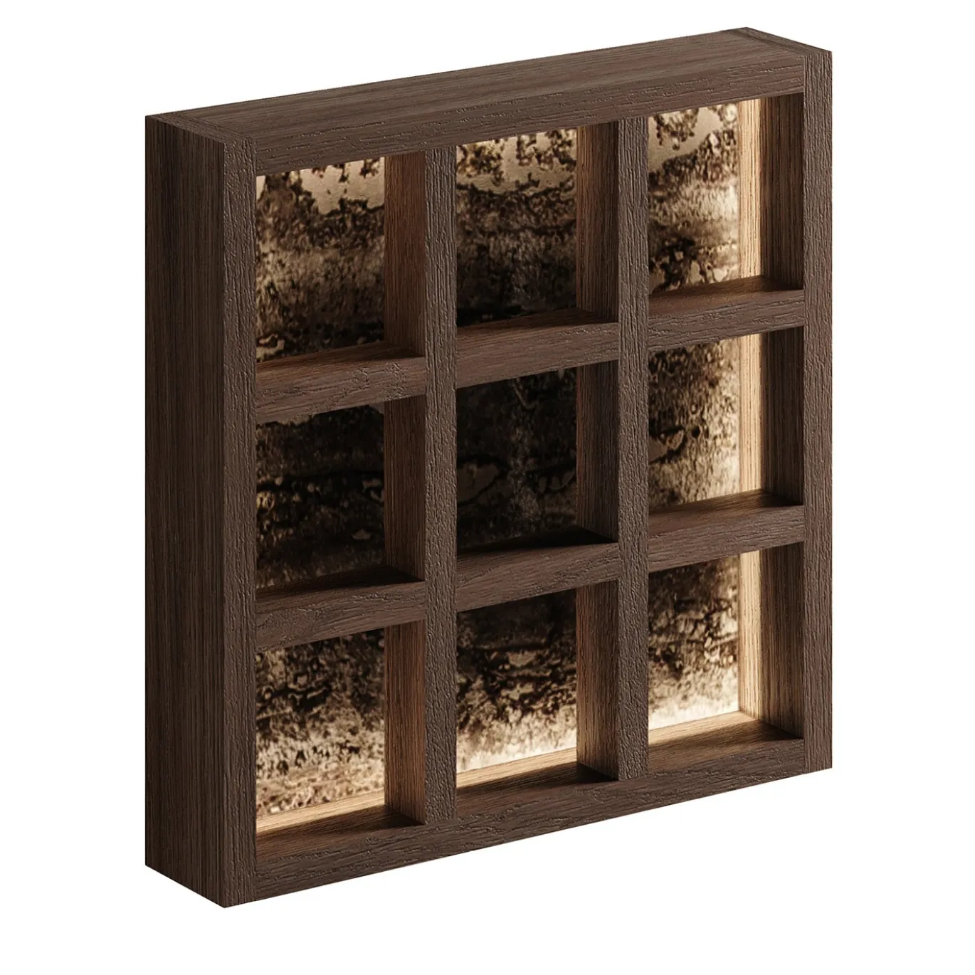 Lampada da parete Grille in rovere wengé e travertino titanio