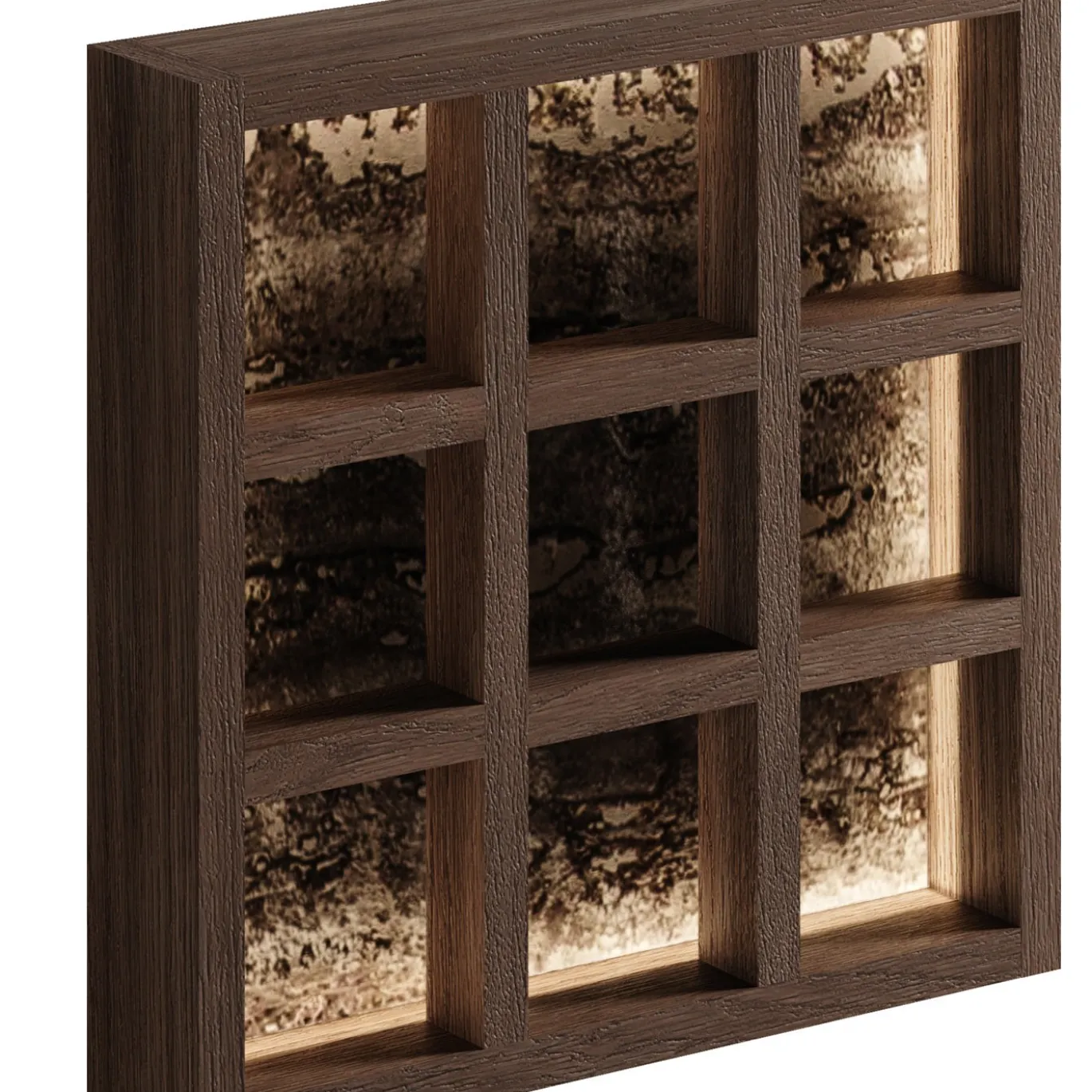 Lampada da parete Grille in rovere wengé e travertino titanio