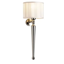 Lampada Da Parete In Metallo Con Paralume In Tessuto Bianco E Finitura Argento