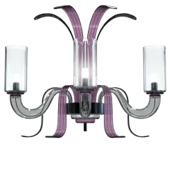Lampada da parete Leonardo a 3 luci in vetro di Murano color grigio e viola