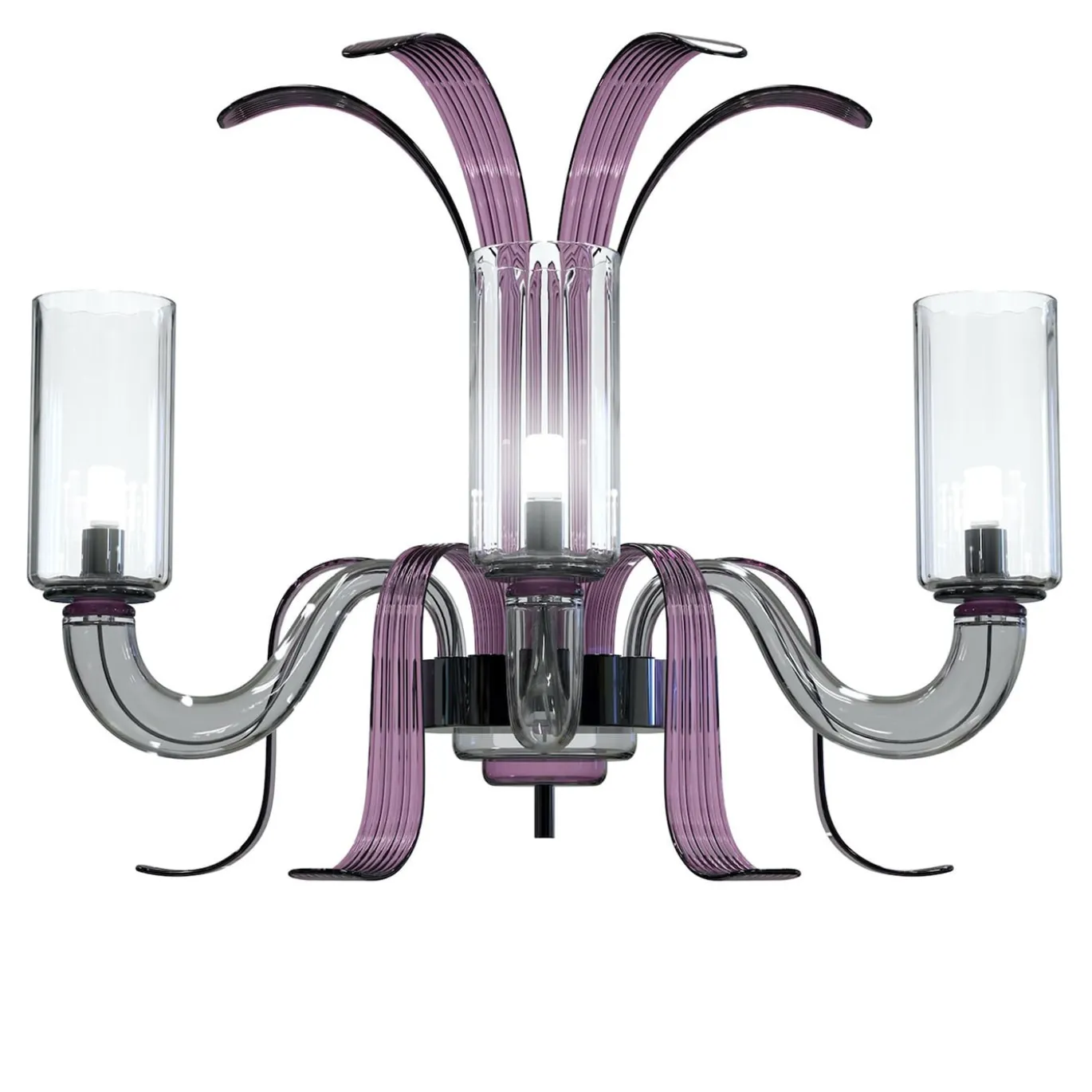 Lampada da parete Leonardo a 3 luci in vetro di Murano color grigio e viola