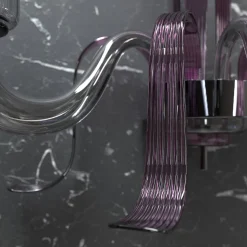 Lampada da parete Leonardo a 3 luci in vetro di Murano color grigio e viola