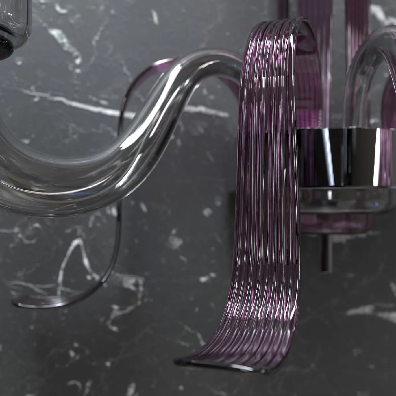Lampada da parete Leonardo a 3 luci in vetro di Murano color grigio e viola