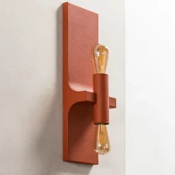 Lampada da parete Walcott Twin in pelle arancione