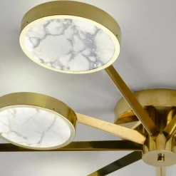 Lampada da soffitto Costellazione Asimmetrica a 9 luci in Ottone e Marmo