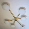 Lampada da soffitto Flush-Mount in Ottone e Vetro con 6 bracci
