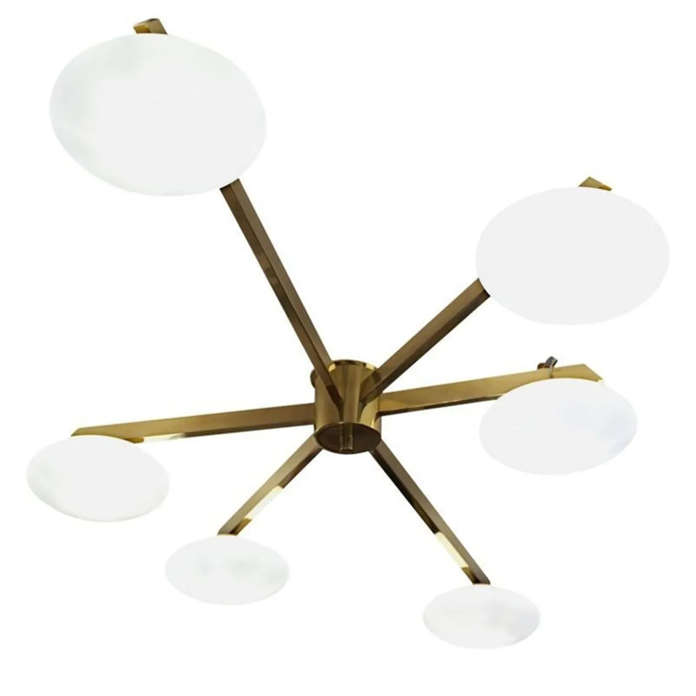 Lampada da soffitto Flush-Mount in Ottone e Vetro con 6 bracci