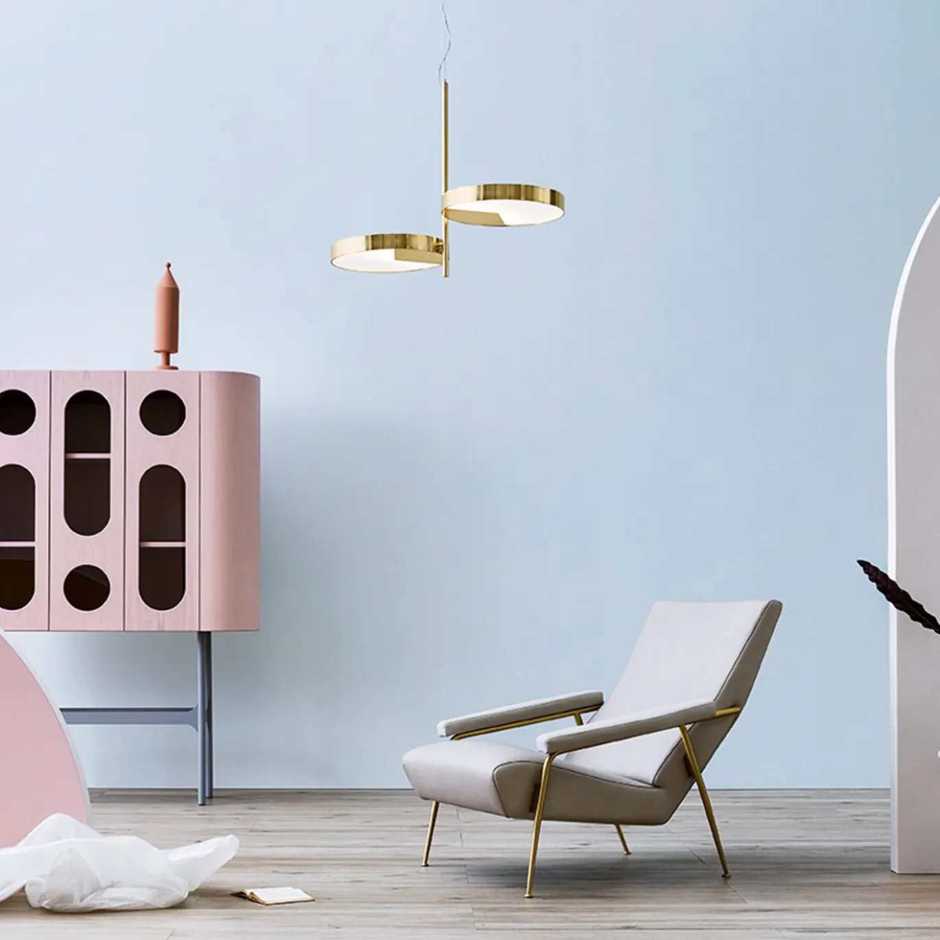Lampada da soffitto in ottone a 2 luci Moonlight di Matteo Zorzenoni