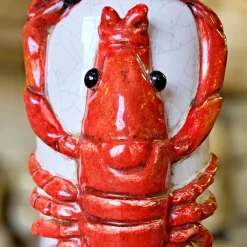 Lampada da Tavolo a Forma di Bottiglia in Ceramica Policroma con Aragosta