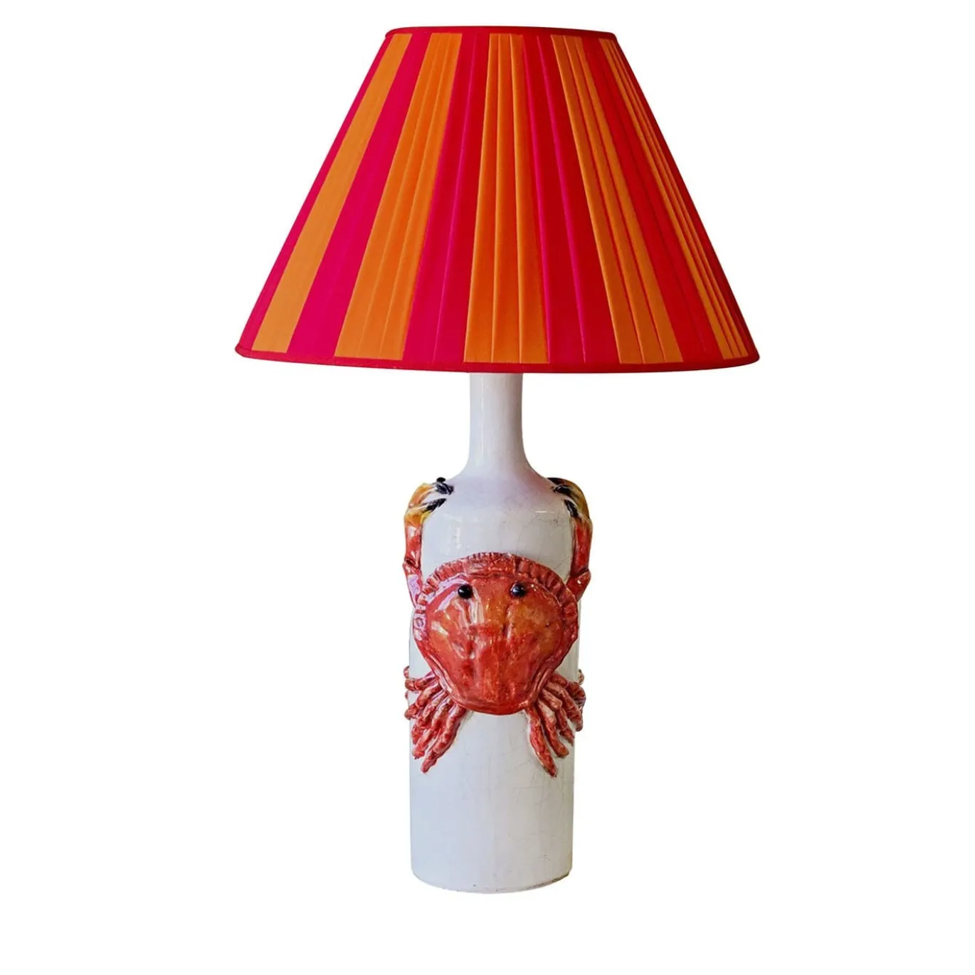 Lampada da Tavolo a Forma di Bottiglia in Ceramica Policroma con Granchio