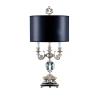 Lampada da tavolo a 3 luci in ottone con foglia d'argento e paralume nero