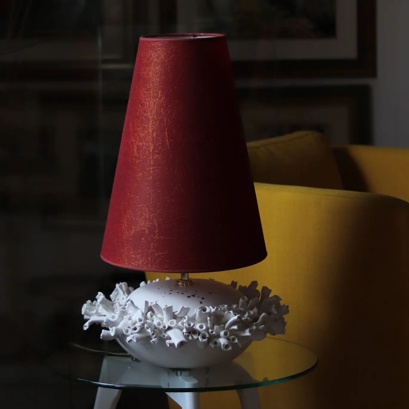 Lampada da tavolo Anemoni rossa e bianca