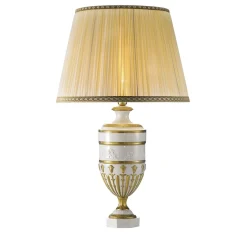 Lampada da tavolo antica della Grecia in oro e bianco