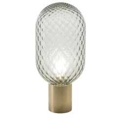 Lampada da tavolo Bloom Tall in ottone naturale e vetro trasparente grigio