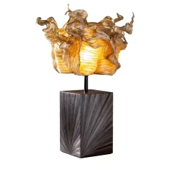 Lampada da tavolo Boote in legno nero e fibra di banaca