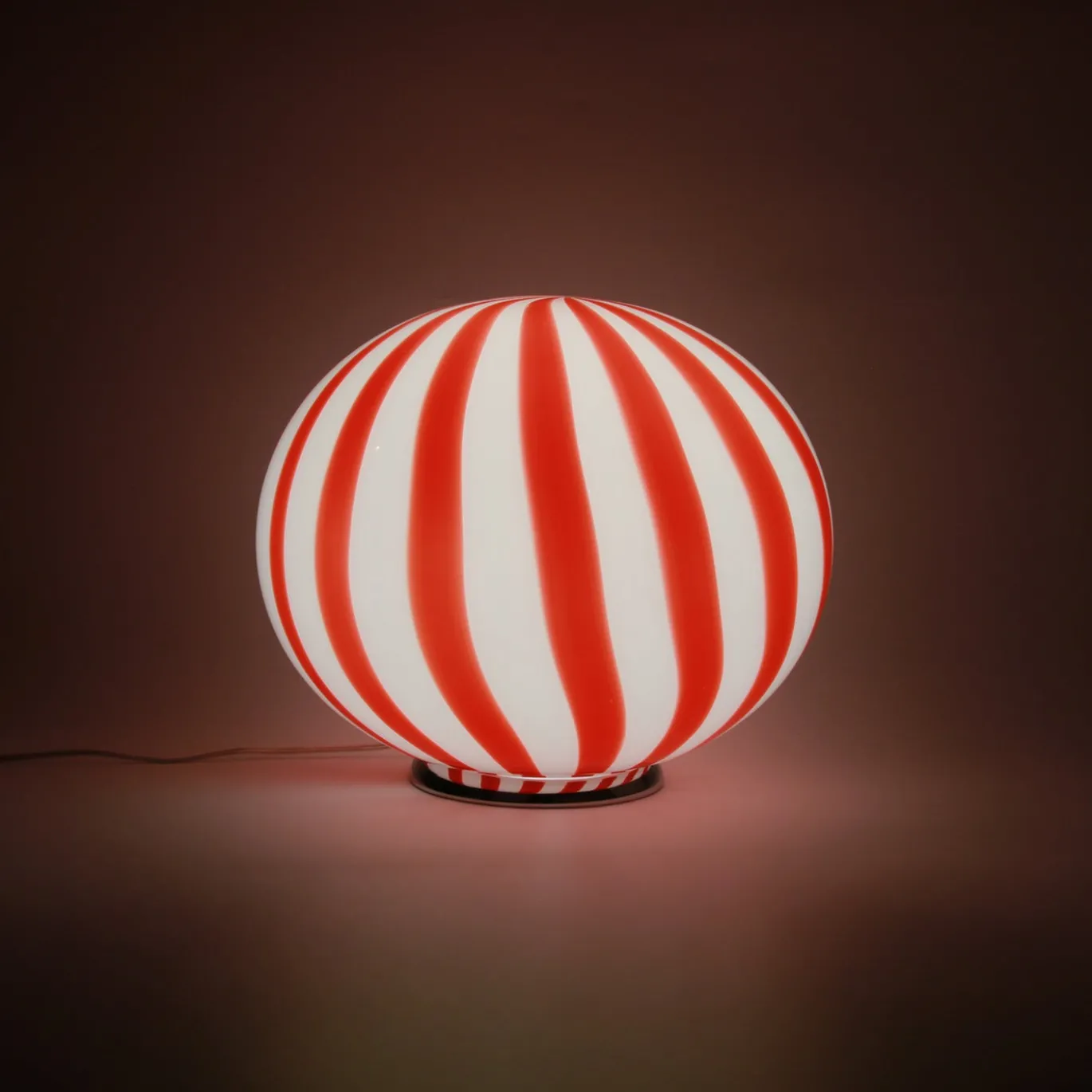 Lampada da tavolo Candy in vetro di Murano Straight Canne rosso e bianco