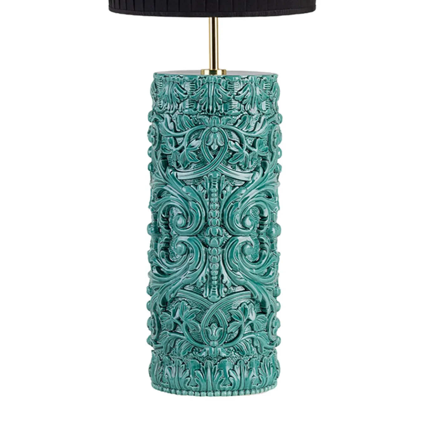 Lampada da tavolo cilindrica Lume Barocco in ceramica verde ramina