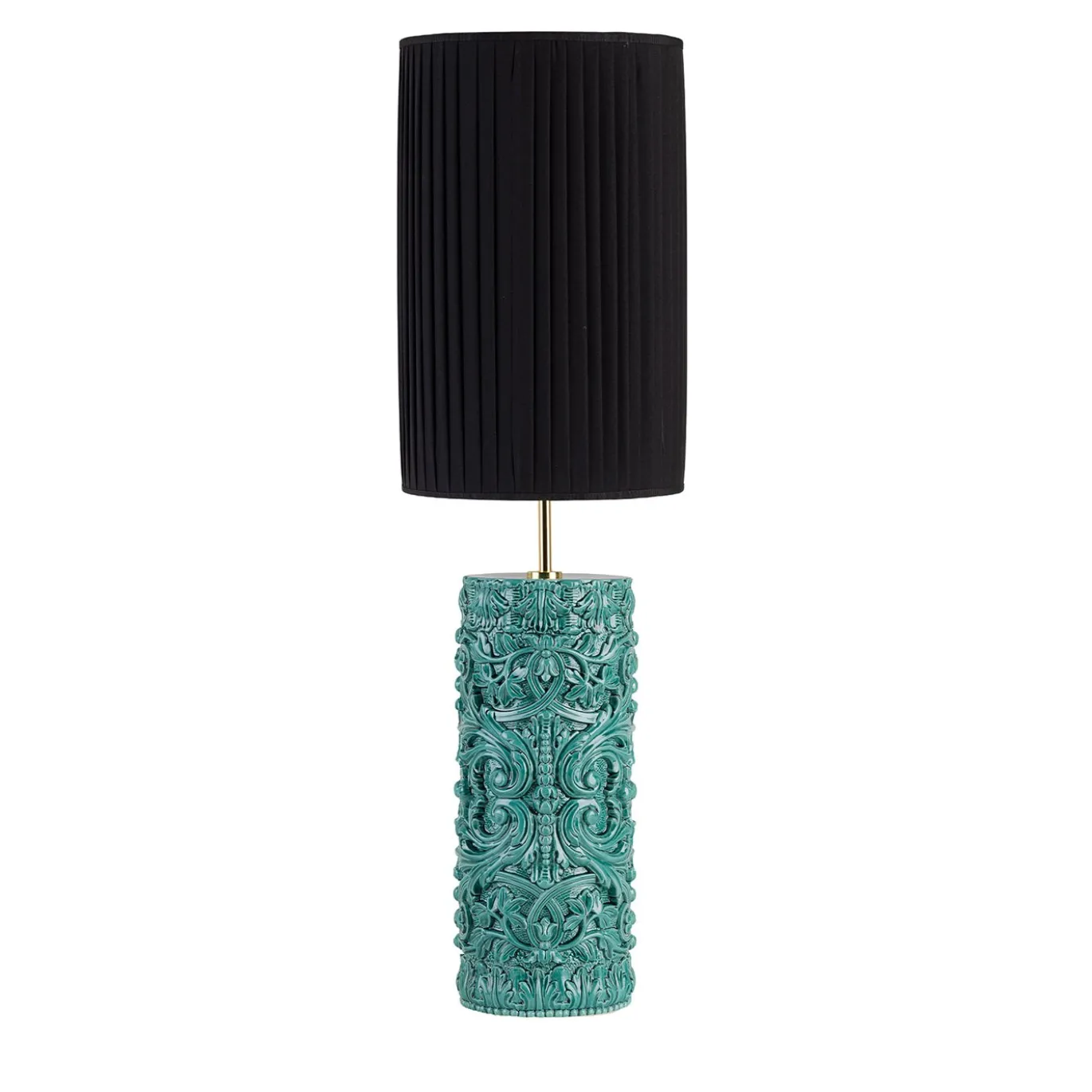 Lampada da tavolo cilindrica Lume Barocco in ceramica verde ramina
