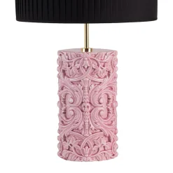 Lampada da tavolo cilindrica Lume Barocco alta in ceramica rosa con paralume nero