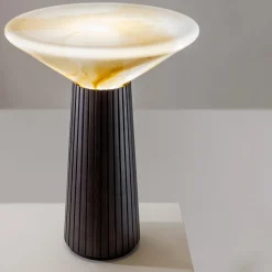 Lampada da Tavolo Cono in Legno Nero e Vetro di Murano
