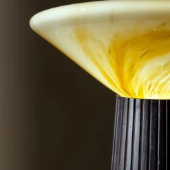 Lampada da Tavolo Cono in Legno Nero e Vetro di Murano