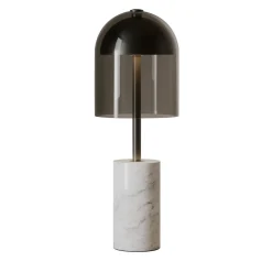Lampada da Tavolo Doma in Ottone Brunito Scuro e Vetro Grigio Fumo