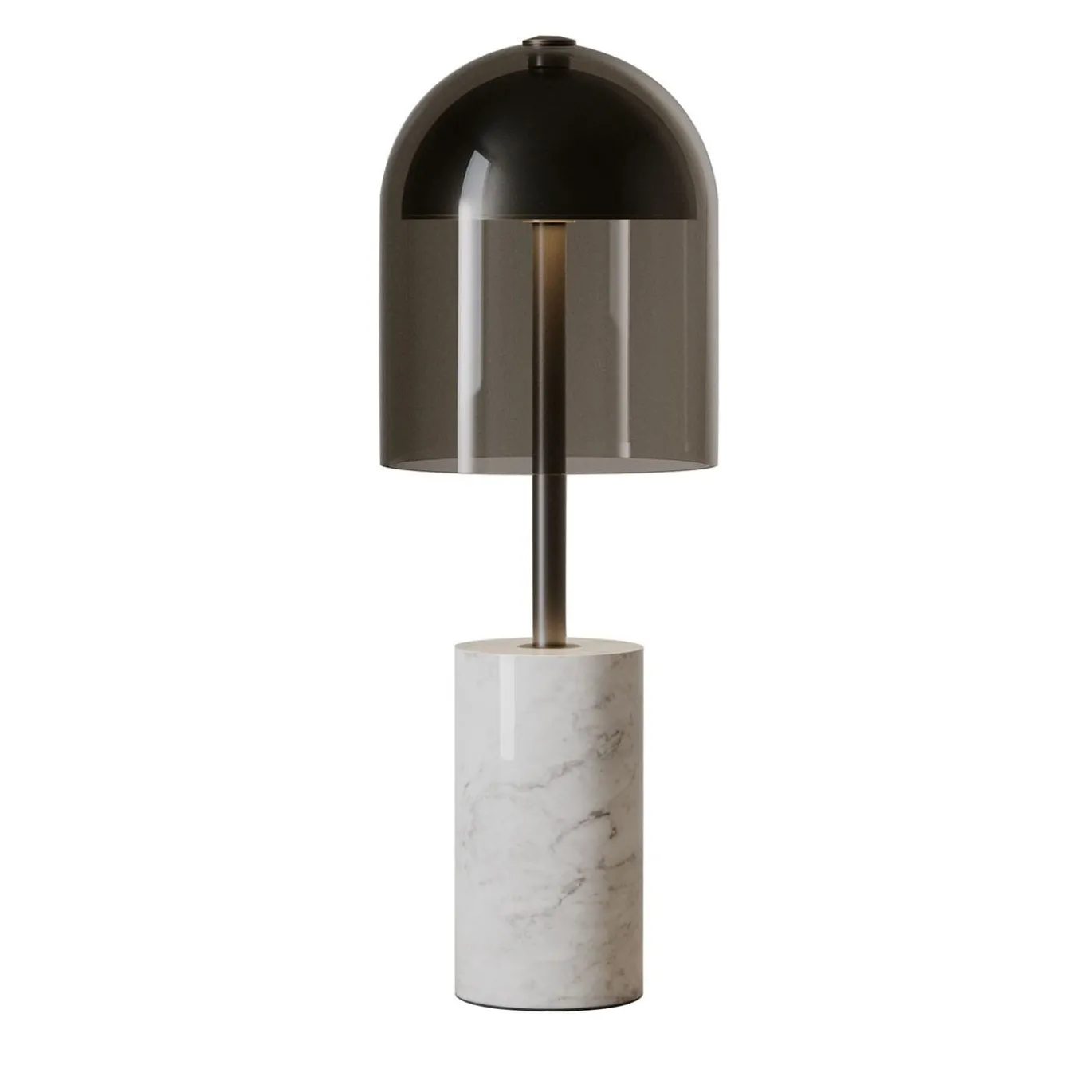 Lampada da Tavolo Doma in Ottone Brunito Scuro e Vetro Grigio Fumo