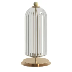 Lampada da tavolo Dom in ottone champagne e vetro trasparente