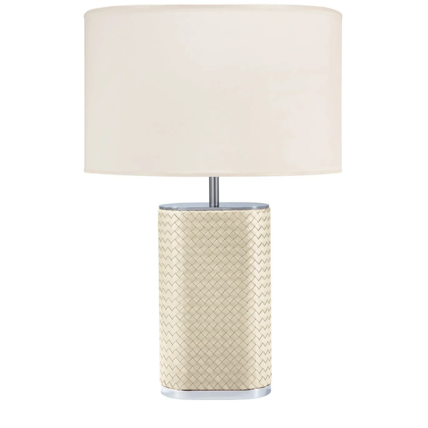 Lampada da tavolo Ebe cromata e intrecciata a mano