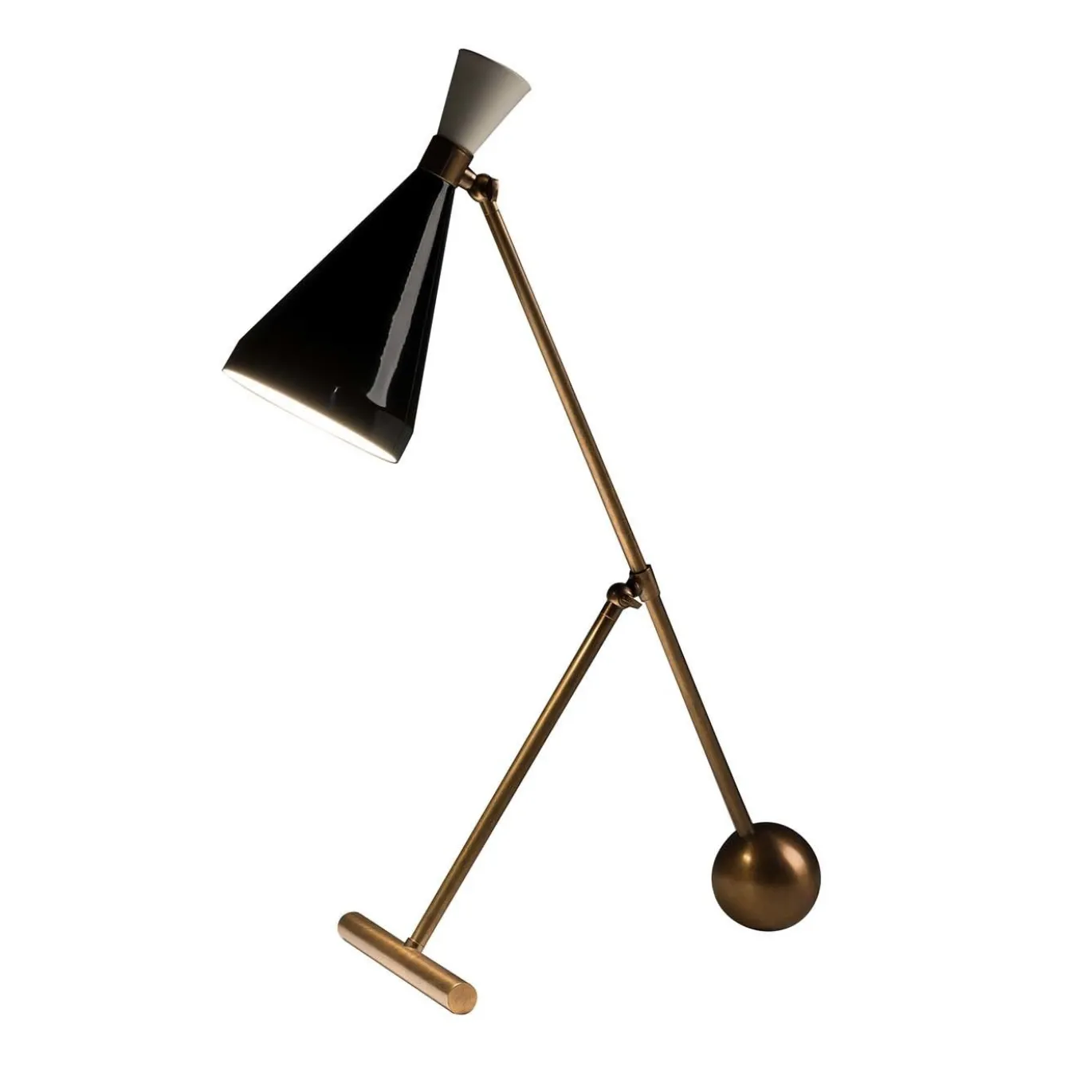 Lampada da tavolo Flipper in ottone brunito con cono nero