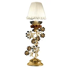 299 Lampada da tavolo floreale beige e dorata in stile fiorentino