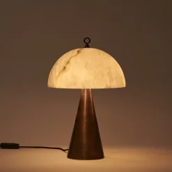 Lampada da tavolo Fungotto in bronzo spazzolato e alabastro