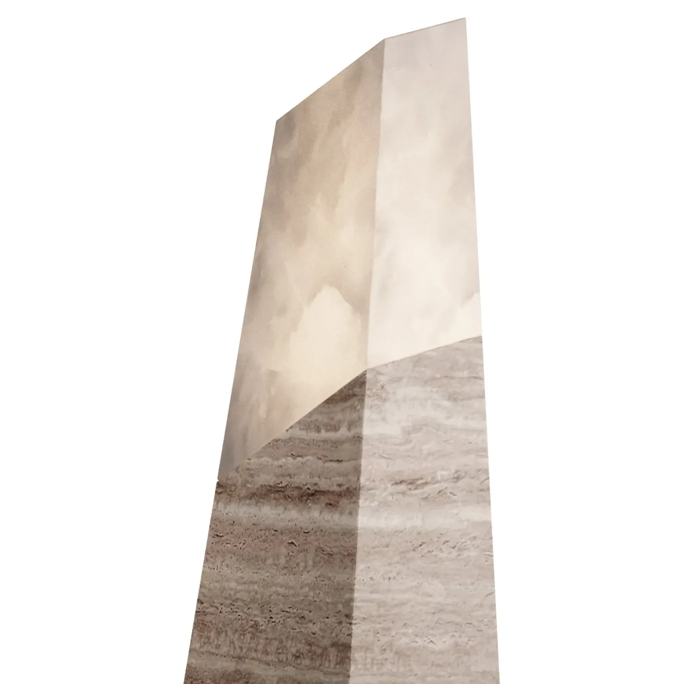 Lampada da tavolo geometrica in travertino grigio e alabastro