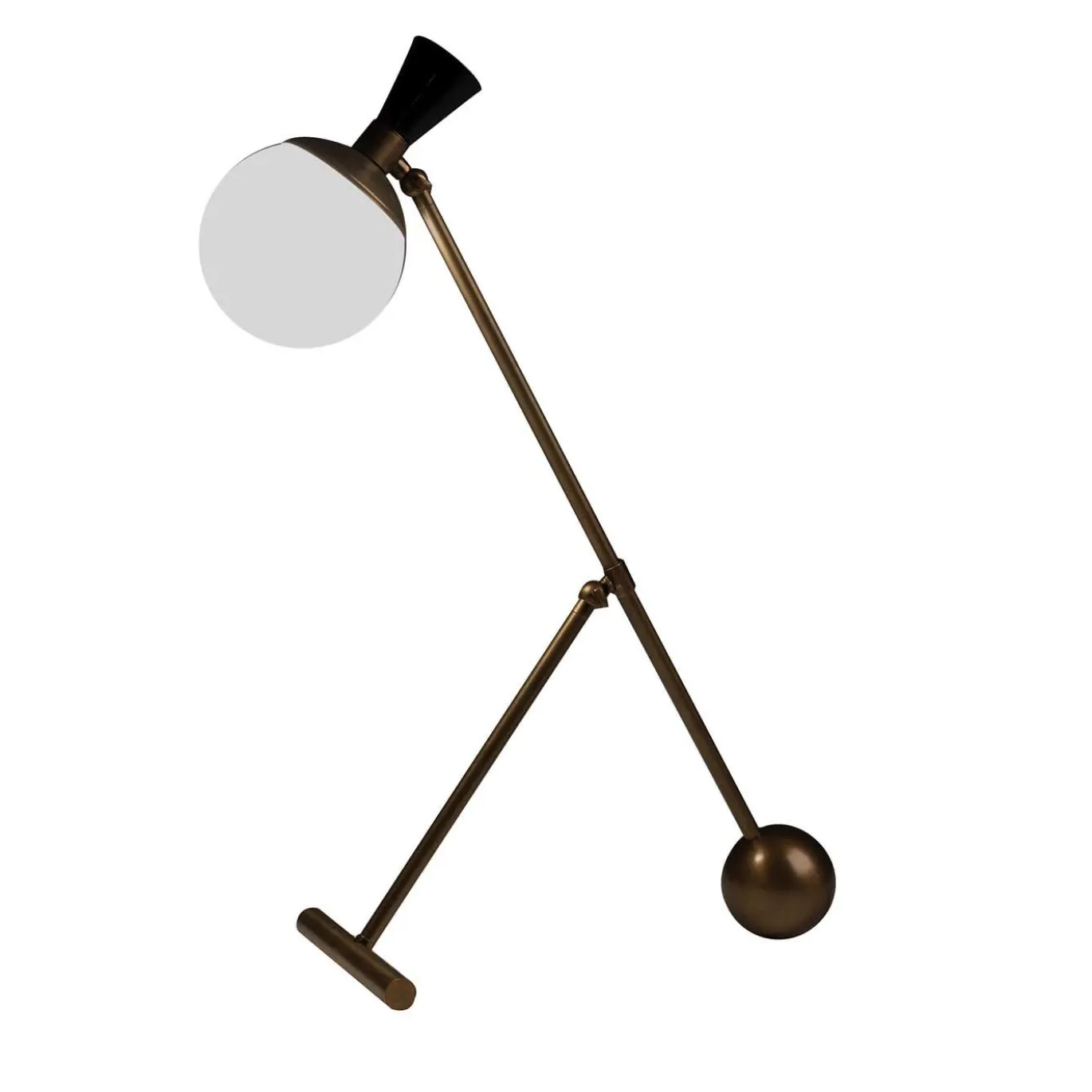Lampada da tavolo Igloo in ottone brunito con sfera in vetro opaco