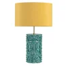 Lampada da tavolo in ceramica verde cilindrica Ramine Lume Barocco con paralume giallo