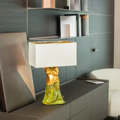 Lampada da tavolo in ceramica verde e oro Il Tempo dell'Amore